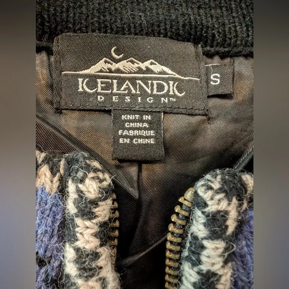 Vintage Icelandic Design Sweater Wool Nordic Embroidered Full Zip Lined Small - Picture 6 of 12
